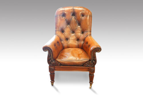 William IV mahogany leather button-back reading easy chair