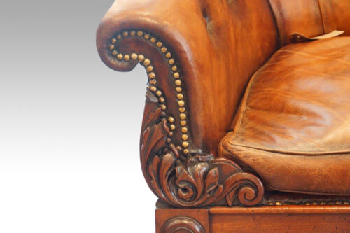 William IV mahogany leather button-back reading easy chair