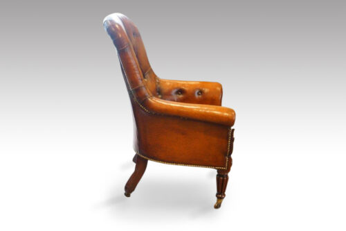 William IV mahogany leather button-back reading easy chair
