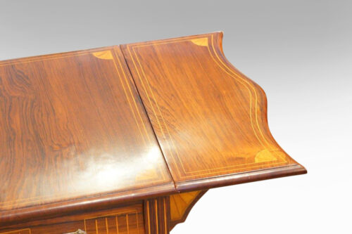 Edwardian inlaid rosewood drop-flap table flap detail