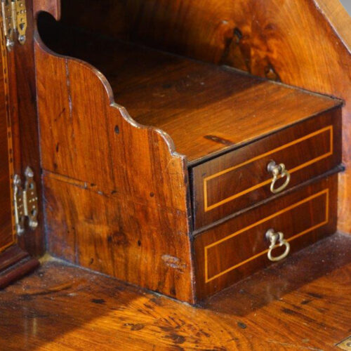 George III walnut bureau interior drawers