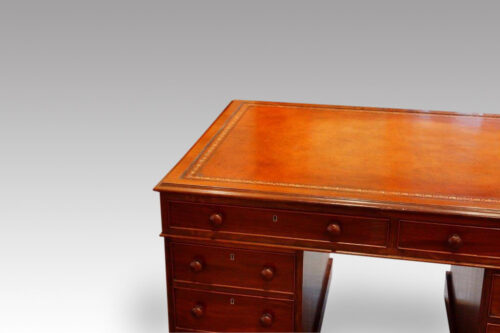 Victorian small mahogany partners desk tooled leather
