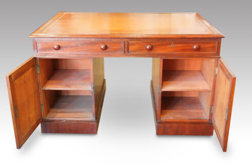 Victorian small mahogany partners desk cupboard open