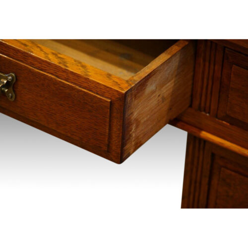 Edwardian large oak pedestal desk, 6