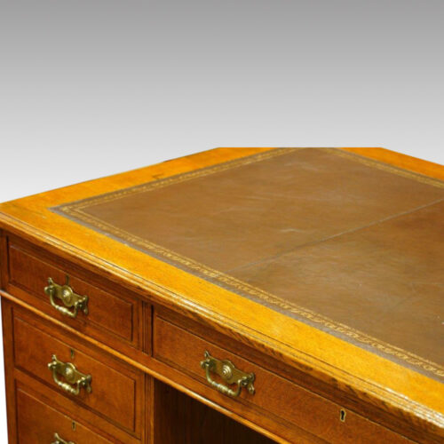 Edwardian large oak pedestal desk top