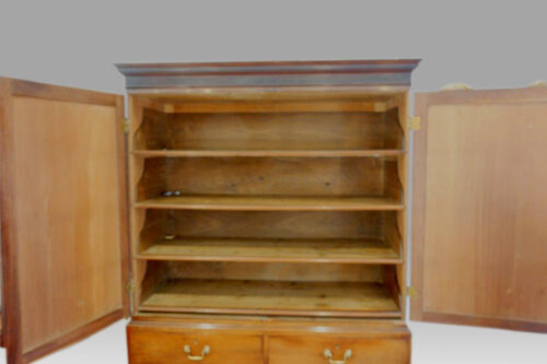 George III mahogany linen press doors open
