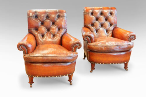 Pair of Edwardian leather club chair