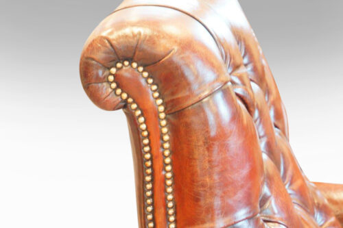 Pair of Edwardian leather club chair brass studding