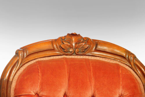 Victorian open-arm button-back chair fine carving