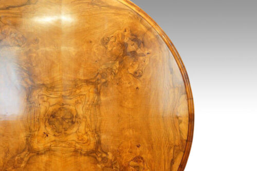 Victorian burr walnut circular dining table top up