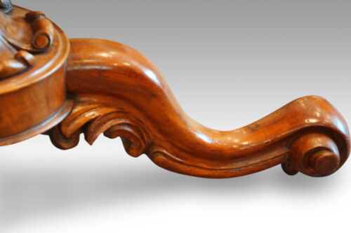 Victorian burr walnut circular dining table leg detail