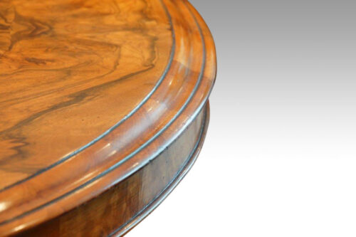 Victorian burr walnut circular dining table edge