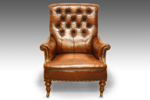 Victorian leather button-back reading chair