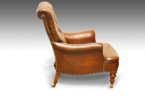 Victorian leather button-back reading chair side