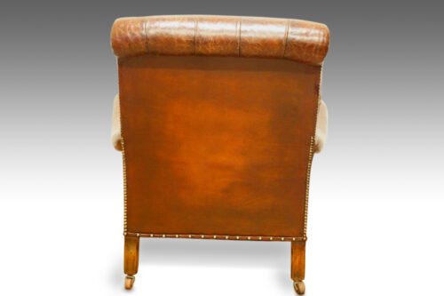 Victorian leather button-back reading chair rear view