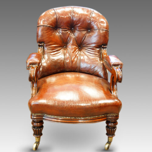 William IV mahogany leather reading chair