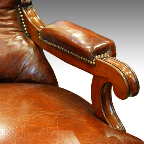 William IV mahogany leather reading chair open arm