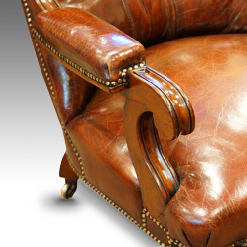 William IV mahogany leather reading chair arm