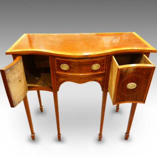 Edwardian inlaid serpentine small sideboard,2