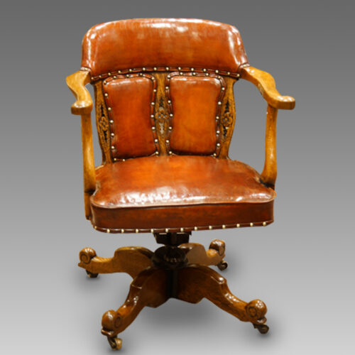 Edwardian oak and leather desk chair