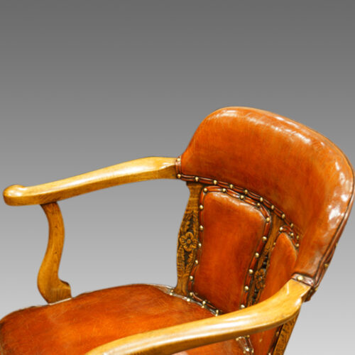 Edwardian oak and leather desk chair,1