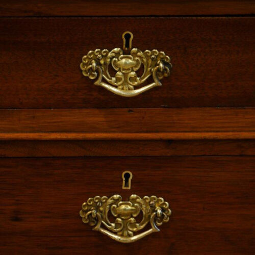 Edwardian walnut pedestal desk handles