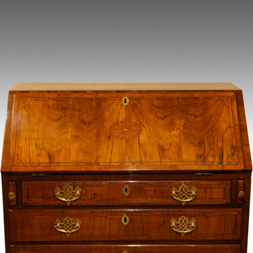 George III inlaid walnut bureau 1