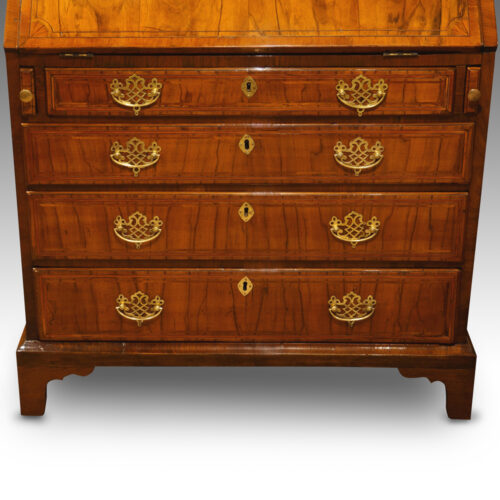 George III inlaid walnut bureau,2