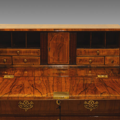 George III inlaid walnut bureau interior