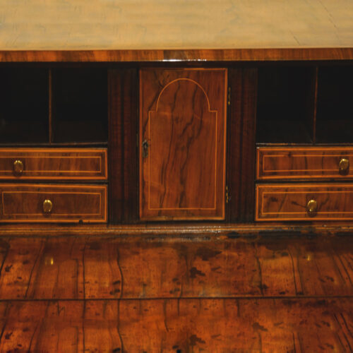 George III inlaid walnut bureau interior door