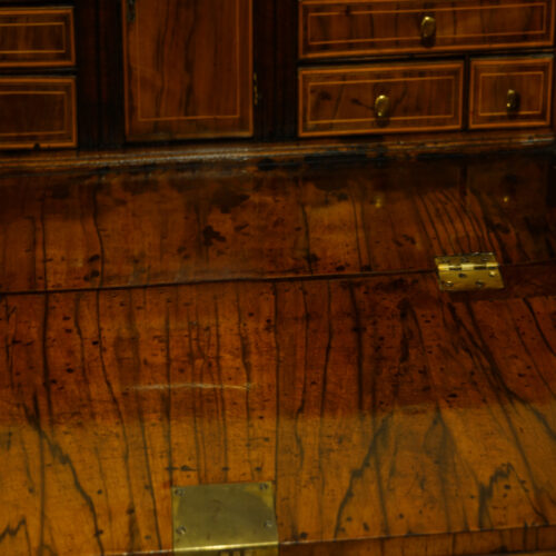 George III inlaid walnut bureau interior
