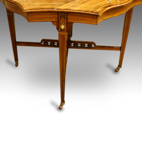 Victorian inlaid rosewood shaped centre table leg detail