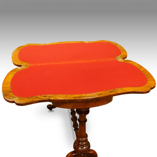 Victorian shaped inlaid walnut cardtable open