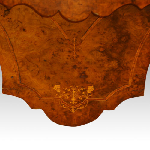 Victorian inlaid walnut shaped work-table detail