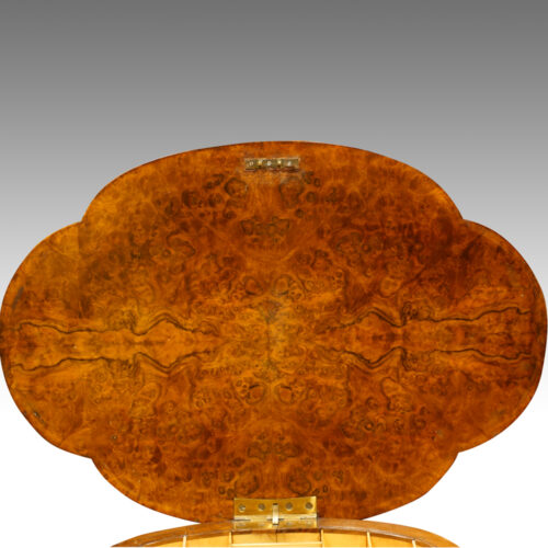 Victorian inlaid walnut shaped work-table interior lid