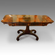 Regency brass inlaid sofa table on scroll feet
