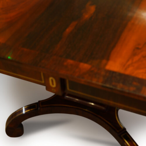 Regency brass inlaid sofa table on scroll feet,9
