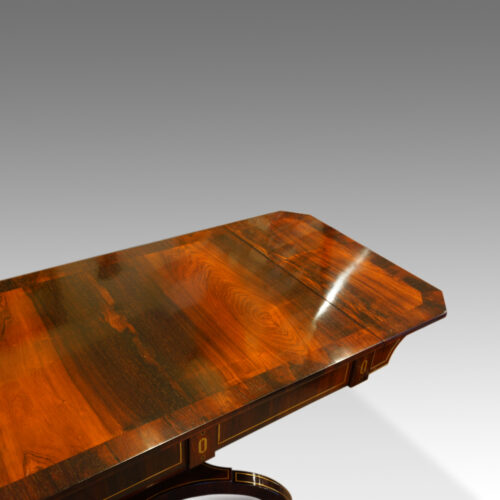 Regency brass inlaid sofa table on scroll feet,2