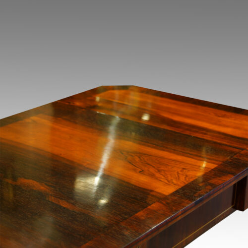 Regency brass inlaid sofa table on scroll feet,4