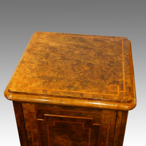 Victorian inlaid walnut bedside cabinet,1