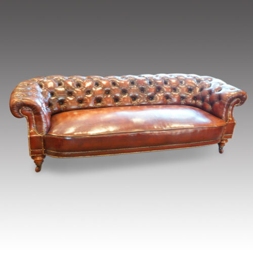 Victorian walnut button-back leather Chesterfield