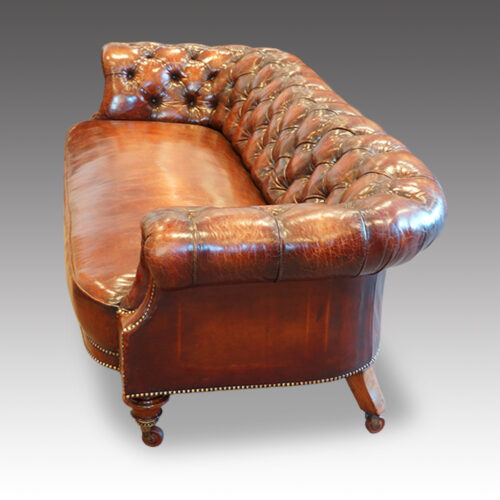 Victorian walnut button-back leather Chesterfield,1
