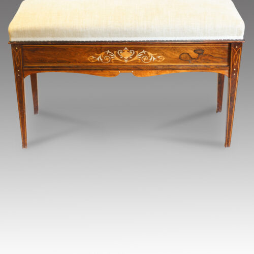 Edwardian inlaid rosewood duet stool front