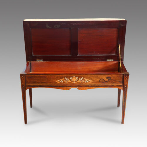 Edwardian inlaid rosewood duet stool interior
