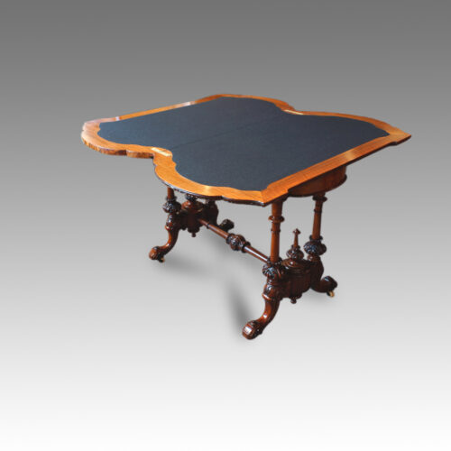 Victorian burr walnut card-table baize