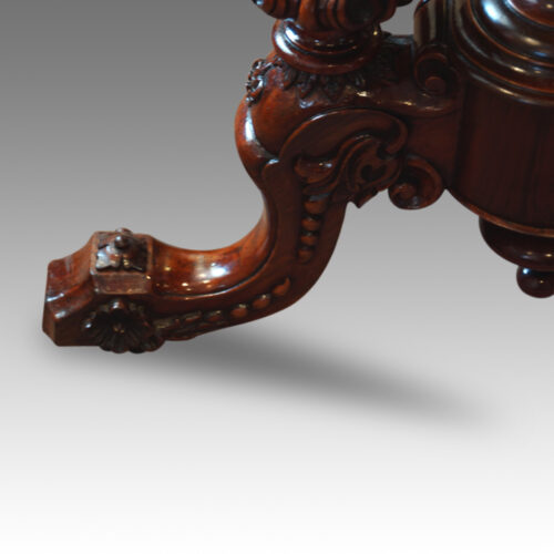 Victorian burr walnut card-table leg detail