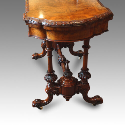Victorian burr walnut card-table end view