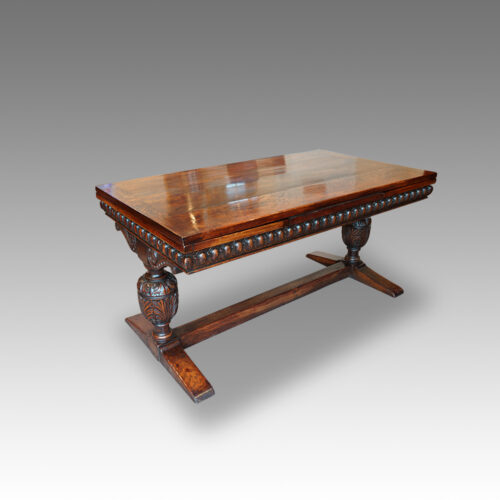 Antique oak refectory draw-leaf dining table