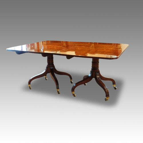 Regency twin pillar mahogany dining table with no leaves