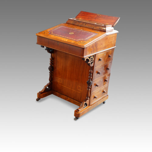 Victorian inlaid walnut Davenport desk lid open